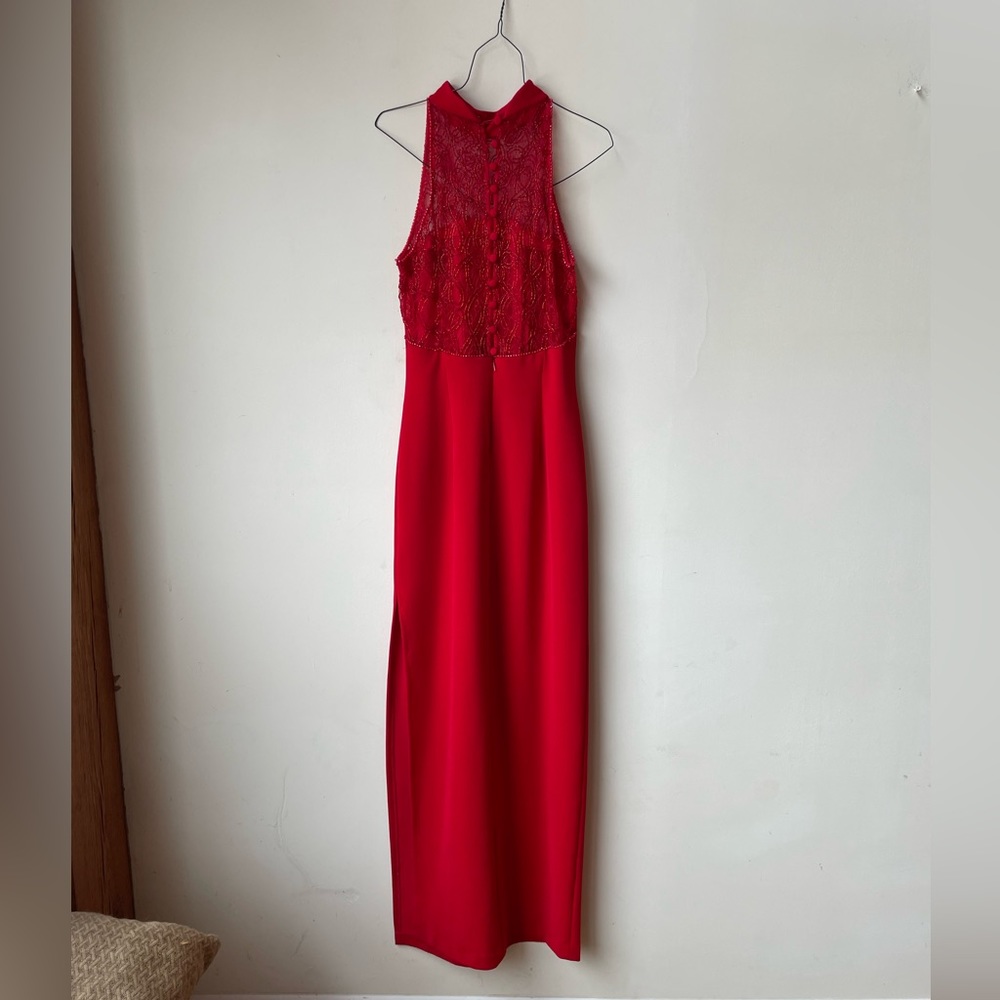 Red dress size 8 tall with lace bodice, sleeveless